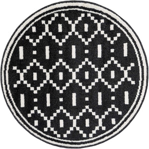 Black 3' 1 x 3' 1 Norge Round Area Rug 100% Polypropylene Easy Clean Non Shed Stain Resistant Modern Carpet for Home Interior Design for Sale at Rug Engine