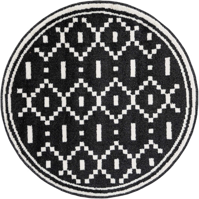 Black 3' 1 x 3' 1 Norge Round Area Rug 100% Polypropylene Easy Clean Non Shed Stain Resistant Modern Carpet for Home Interior Design for Sale at Rug Engine