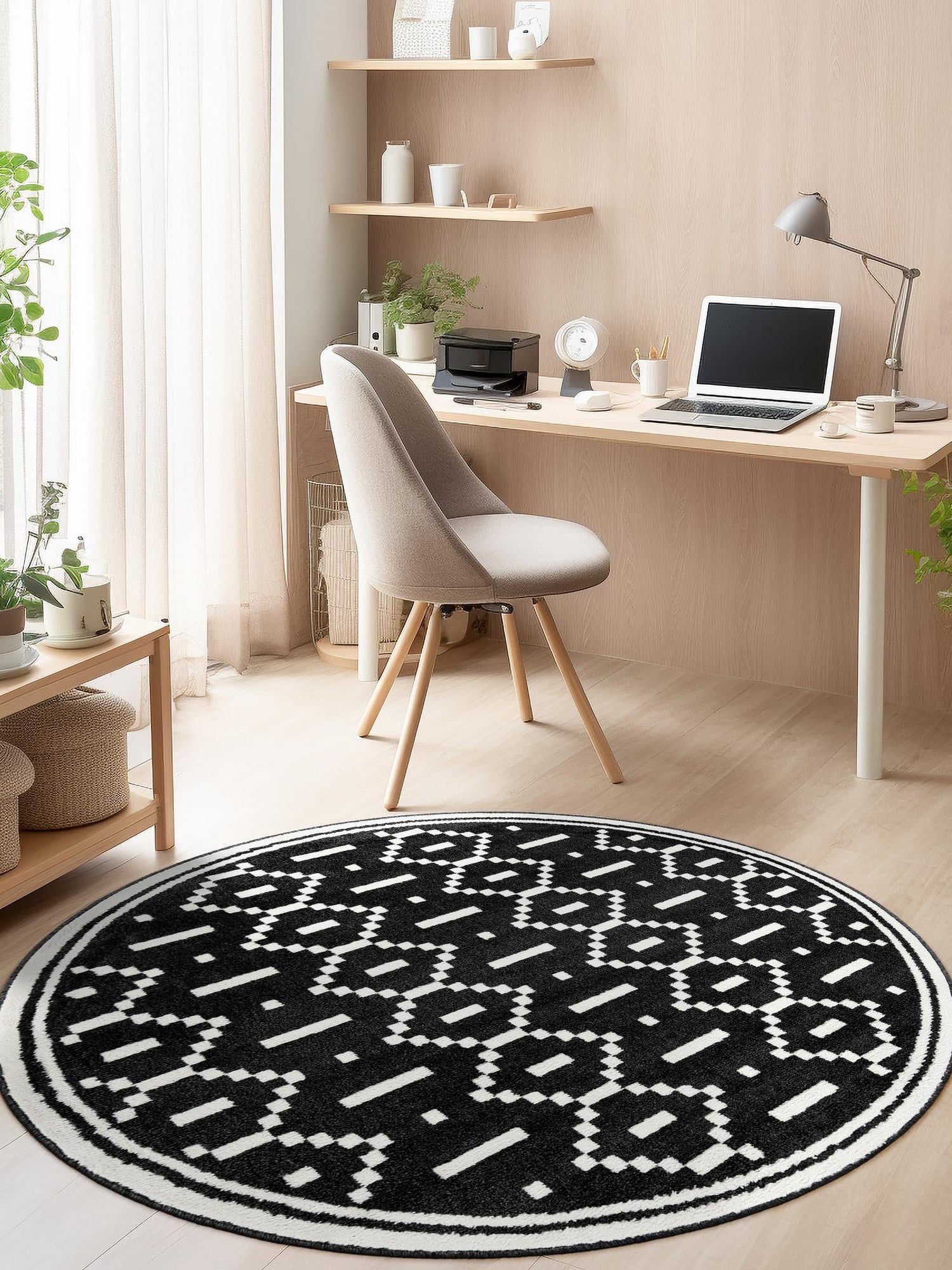 Black 3' 1 x 3' 1 Norge Round Area Rug 100% Polypropylene Easy Clean Non Shed Stain Resistant Modern Carpet for Home Interior Design for Sale at Rug Engine