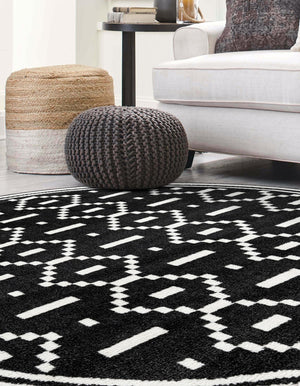 Black 3' 1 x 3' 1 Norge Round Area Rug 100% Polypropylene Easy Clean Non Shed Stain Resistant Modern Carpet for Home Interior Design for Sale at Rug Engine
