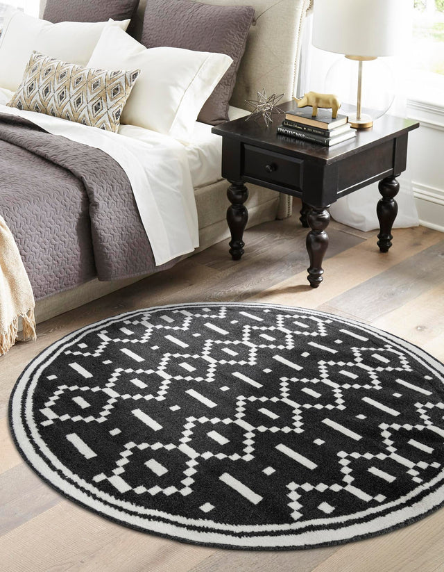 Black 3' 1 x 3' 1 Norge Round Area Rug 100% Polypropylene Easy Clean Non Shed Stain Resistant Modern Carpet for Home Interior Design for Sale at Rug Engine