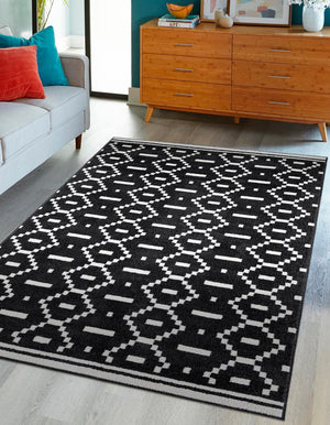 Black 5' 1 x 8' Norge Rectangle Area Rug 100% Polypropylene Easy Clean Non Shed Stain Resistant Modern Carpet for Home Interior Design for Sale at Rug Engine