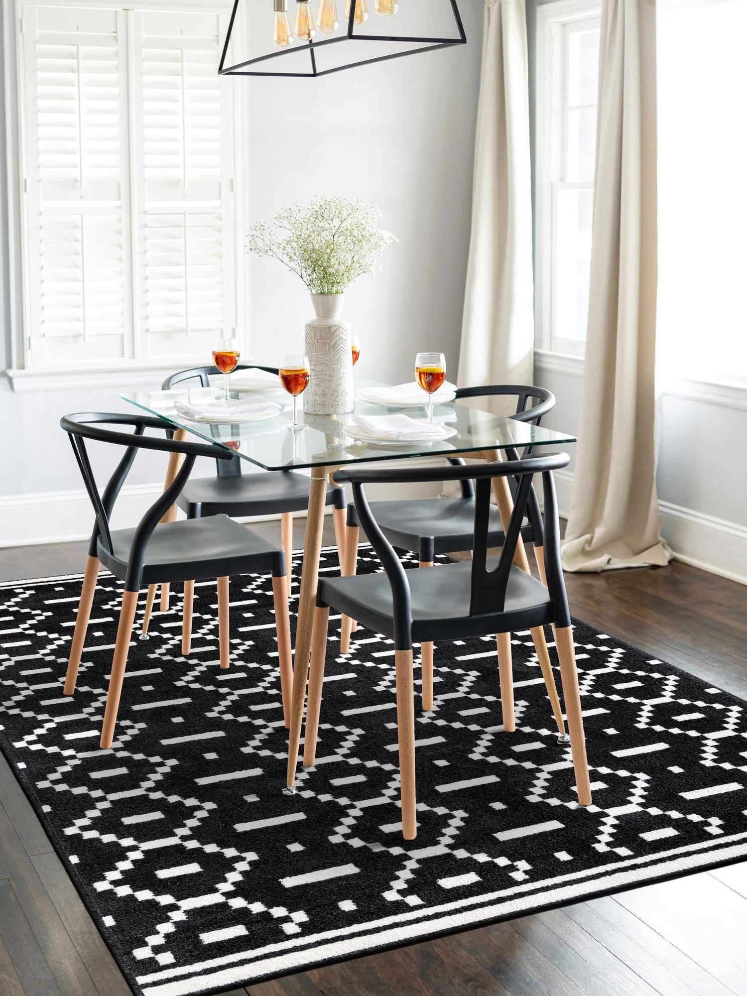 Black 5' 1 x 8' Norge Rectangle Area Rug 100% Polypropylene Easy Clean Non Shed Stain Resistant Modern Carpet for Home Interior Design for Sale at Rug Engine