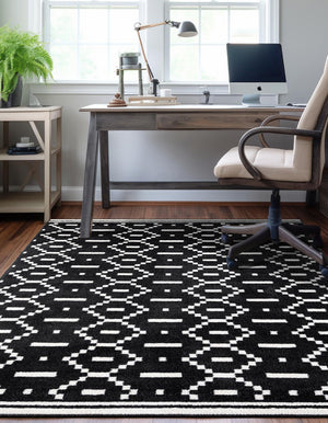 Black 6' 1 x 9' Norge Rectangle Area Rug 100% Polypropylene Easy Clean Non Shed Stain Resistant Modern Carpet for Home Interior Design for Sale at Rug Engine