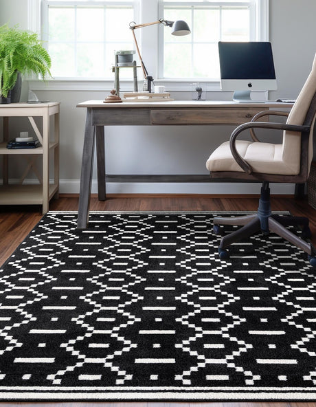 Black 10' x 13' 1 Norge Rectangle Area Rug 100% Polypropylene Easy Clean Non Shed Stain Resistant Modern Carpet for Home Interior Design for Sale at Rug Engine