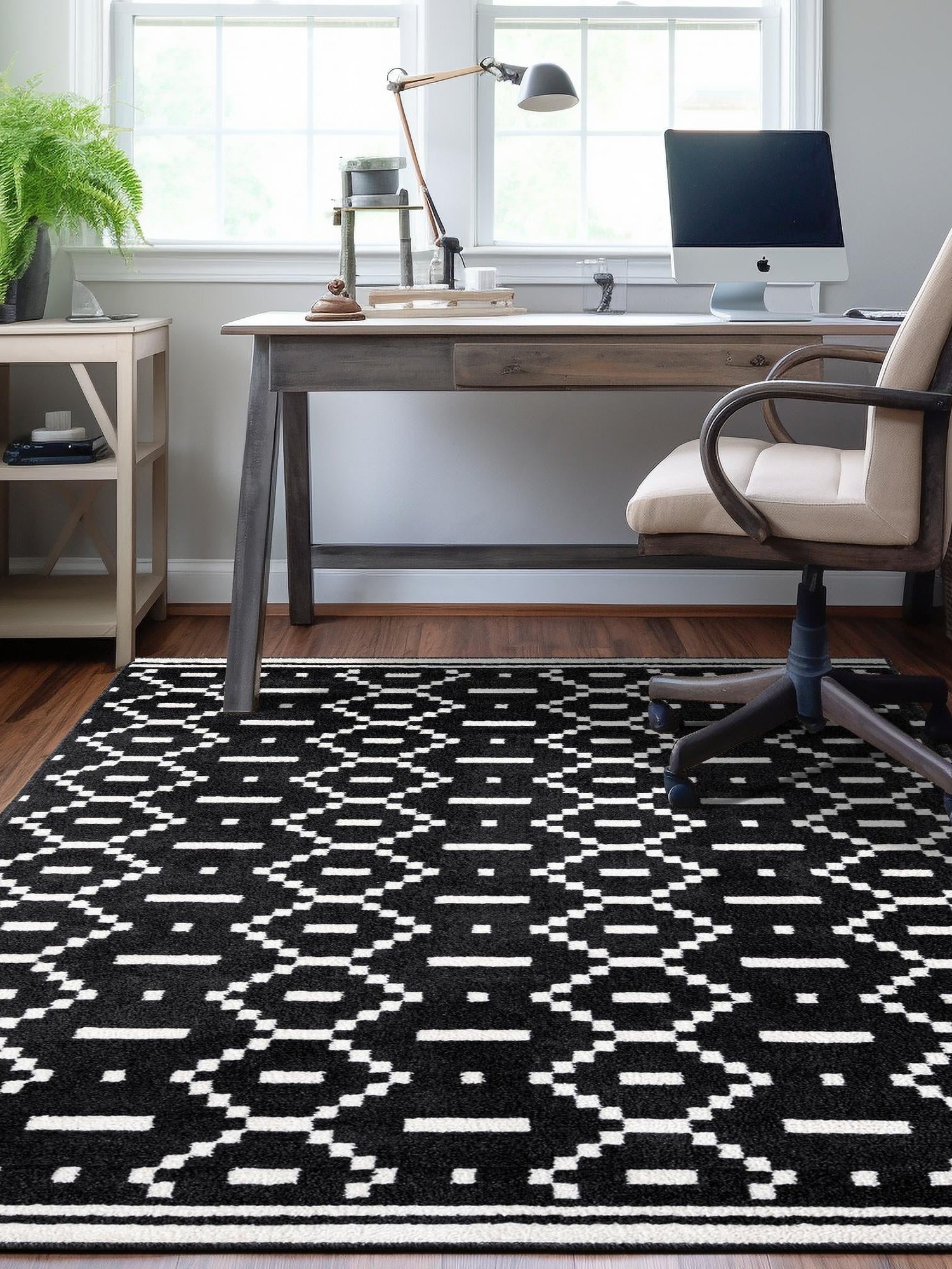Black 7' 10 x 10' Norge Rectangle Area Rug 100% Polypropylene Easy Clean Non Shed Stain Resistant Modern Carpet for Home Interior Design for Sale at Rug Engine