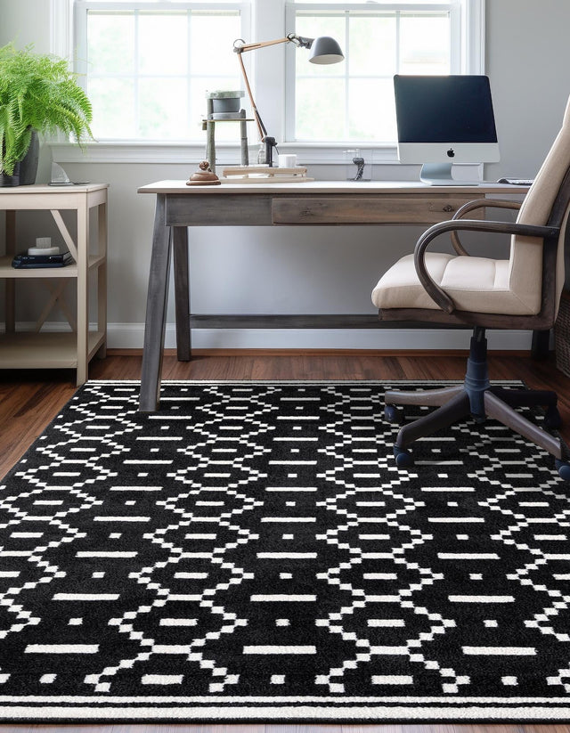 Black 7' 10 x 10' Norge Rectangle Area Rug 100% Polypropylene Easy Clean Non Shed Stain Resistant Modern Carpet for Home Interior Design for Sale at Rug Engine