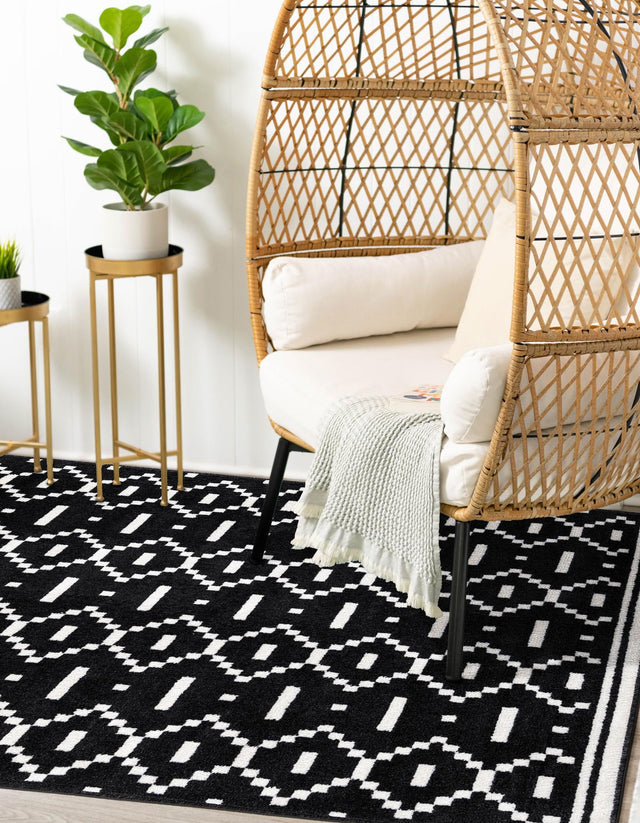 Black 5' 1 x 8' Norge Rectangle Area Rug 100% Polypropylene Easy Clean Non Shed Stain Resistant Modern Carpet for Home Interior Design for Sale at Rug Engine