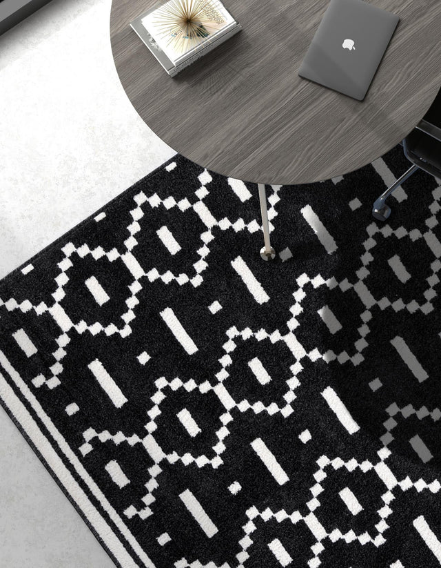 Black 6' 1 x 9' Norge Rectangle Area Rug 100% Polypropylene Easy Clean Non Shed Stain Resistant Modern Carpet for Home Interior Design for Sale at Rug Engine