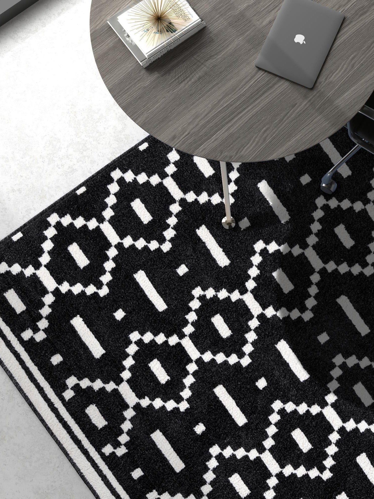 Black 7' 10 x 10' Norge Rectangle Area Rug 100% Polypropylene Easy Clean Non Shed Stain Resistant Modern Carpet for Home Interior Design for Sale at Rug Engine