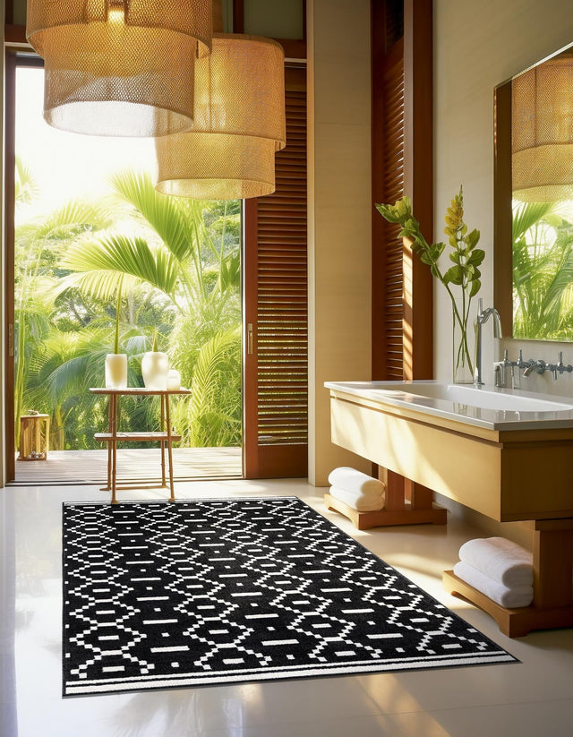 Black 6' 1 x 9' Norge Rectangle Area Rug 100% Polypropylene Easy Clean Non Shed Stain Resistant Modern Carpet for Home Interior Design for Sale at Rug Engine