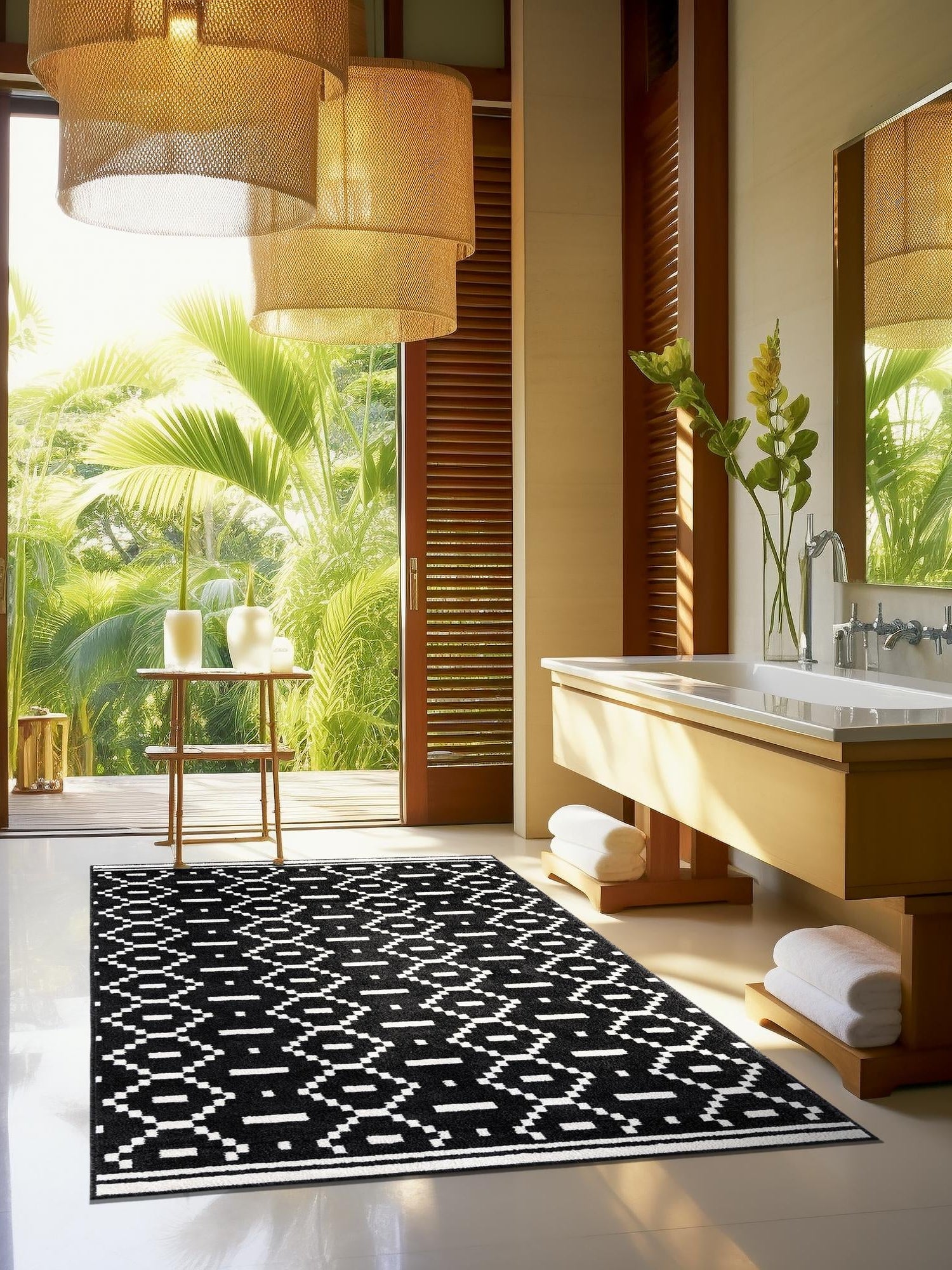 Black 5' 1 x 8' Norge Rectangle Area Rug 100% Polypropylene Easy Clean Non Shed Stain Resistant Modern Carpet for Home Interior Design for Sale at Rug Engine