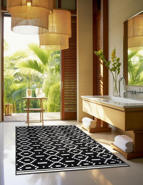 Black 10' x 13' 1 Norge Rectangle Area Rug 100% Polypropylene Easy Clean Non Shed Stain Resistant Modern Carpet for Home Interior Design for Sale at Rug Engine