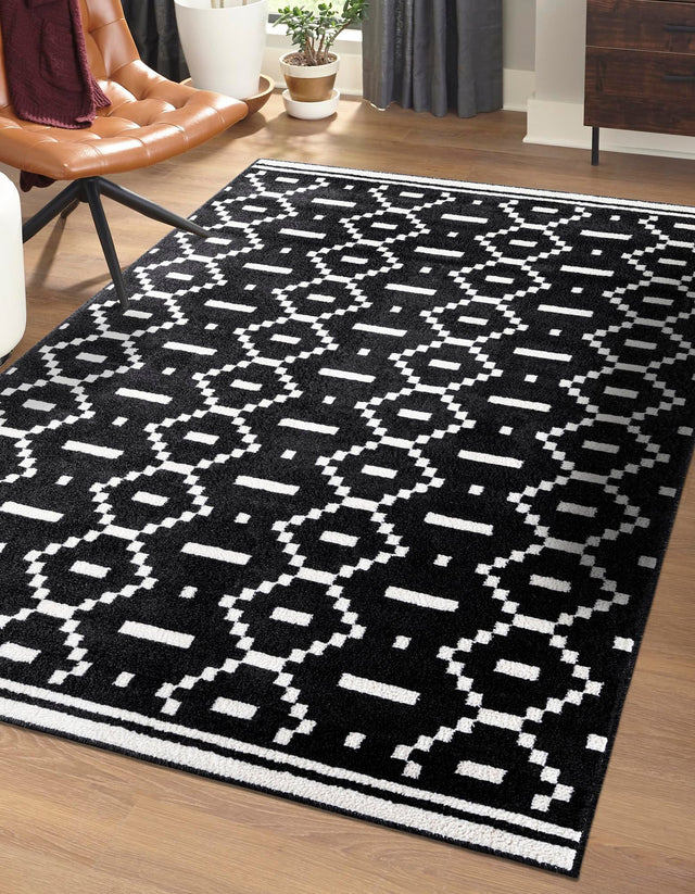 Black 6' 1 x 9' Norge Rectangle Area Rug 100% Polypropylene Easy Clean Non Shed Stain Resistant Modern Carpet for Home Interior Design for Sale at Rug Engine