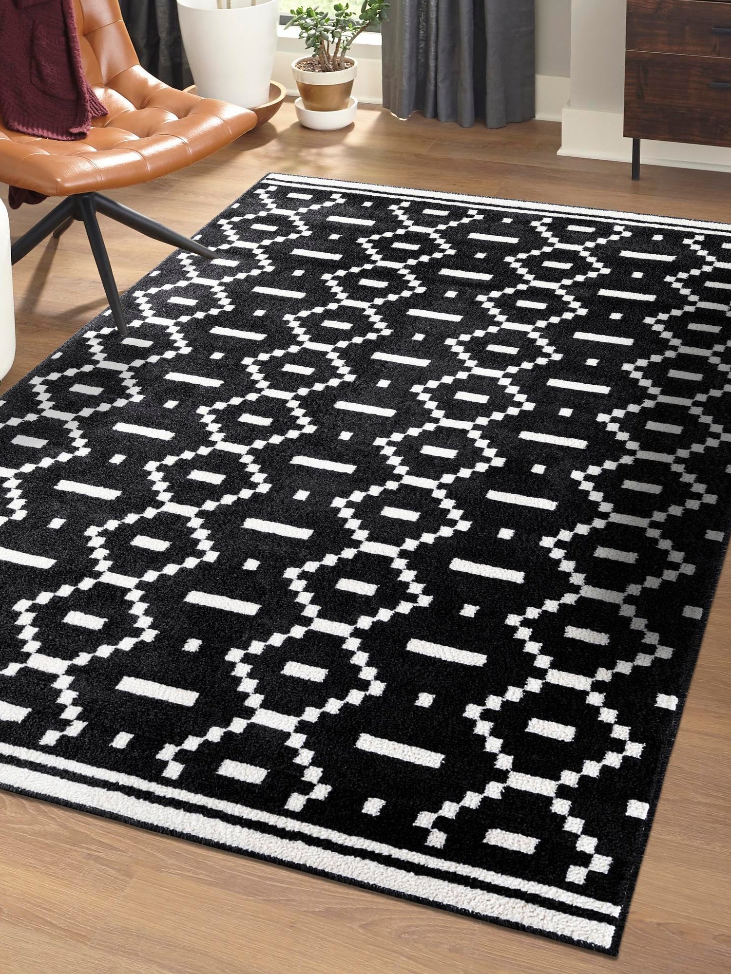 Black 7' 10 x 10' Norge Rectangle Area Rug 100% Polypropylene Easy Clean Non Shed Stain Resistant Modern Carpet for Home Interior Design for Sale at Rug Engine