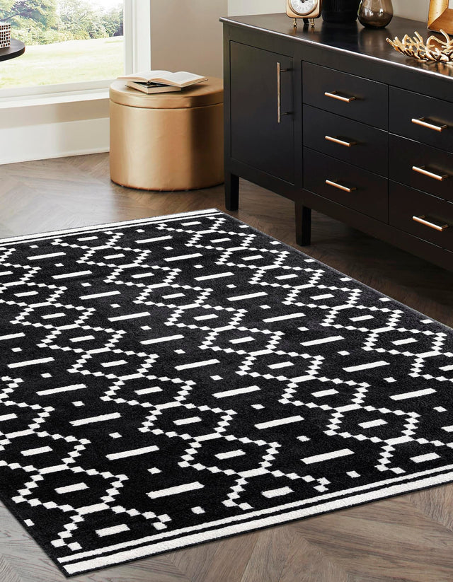 Black 7' 10 x 10' Norge Rectangle Area Rug 100% Polypropylene Easy Clean Non Shed Stain Resistant Modern Carpet for Home Interior Design for Sale at Rug Engine