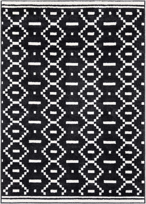 Black 5' 1 x 8' Norge Rectangle Area Rug 100% Polypropylene Easy Clean Non Shed Stain Resistant Modern Carpet for Home Interior Design for Sale at Rug Engine