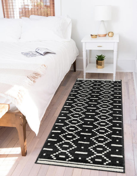 Black 2' x 8' Norge Runner Area Rug 100% Polypropylene Easy Clean Non Shed Stain Resistant Modern Carpet for Home Interior Design for Sale at Rug Engine