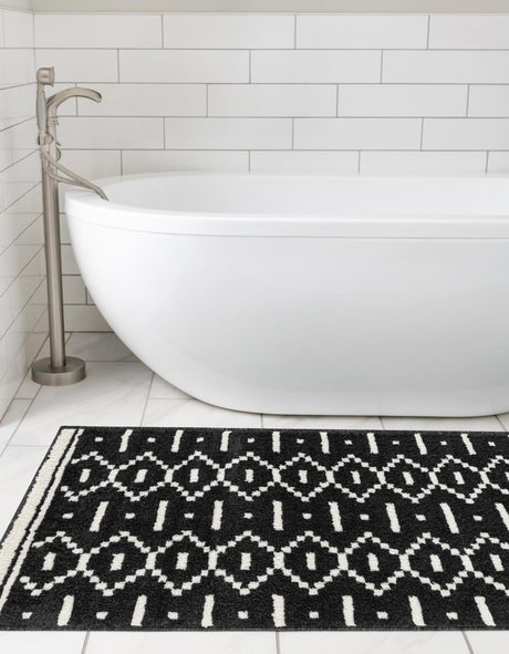 Black 2' x 6' 1 Norge Runner Area Rug 100% Polypropylene Easy Clean Non Shed Stain Resistant Modern Carpet for Home Interior Design for Sale at Rug Engine