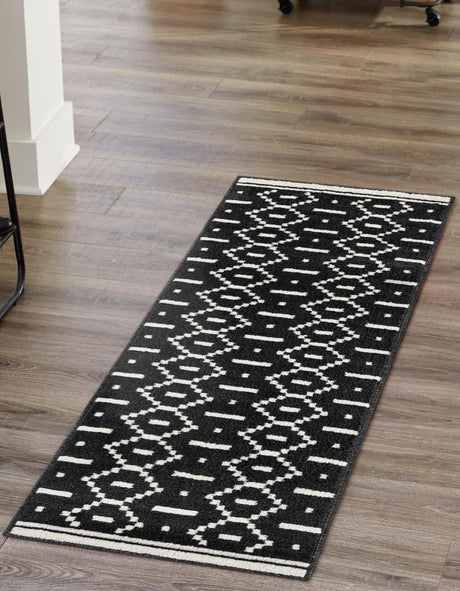 Black 2' x 8' Norge Runner Area Rug 100% Polypropylene Easy Clean Non Shed Stain Resistant Modern Carpet for Home Interior Design for Sale at Rug Engine