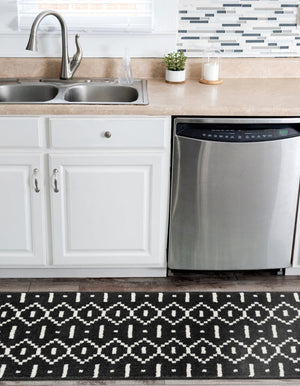 Black 2' x 6' 1 Norge Runner Area Rug 100% Polypropylene Easy Clean Non Shed Stain Resistant Modern Carpet for Home Interior Design for Sale at Rug Engine