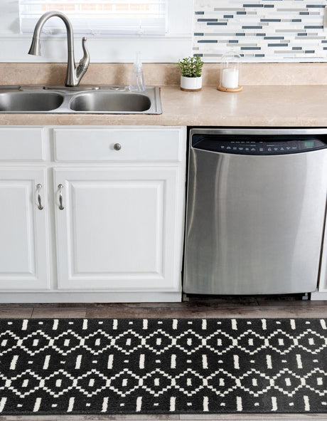 Black 2' x 6' 1 Norge Runner Area Rug 100% Polypropylene Easy Clean Non Shed Stain Resistant Modern Carpet for Home Interior Design for Sale at Rug Engine