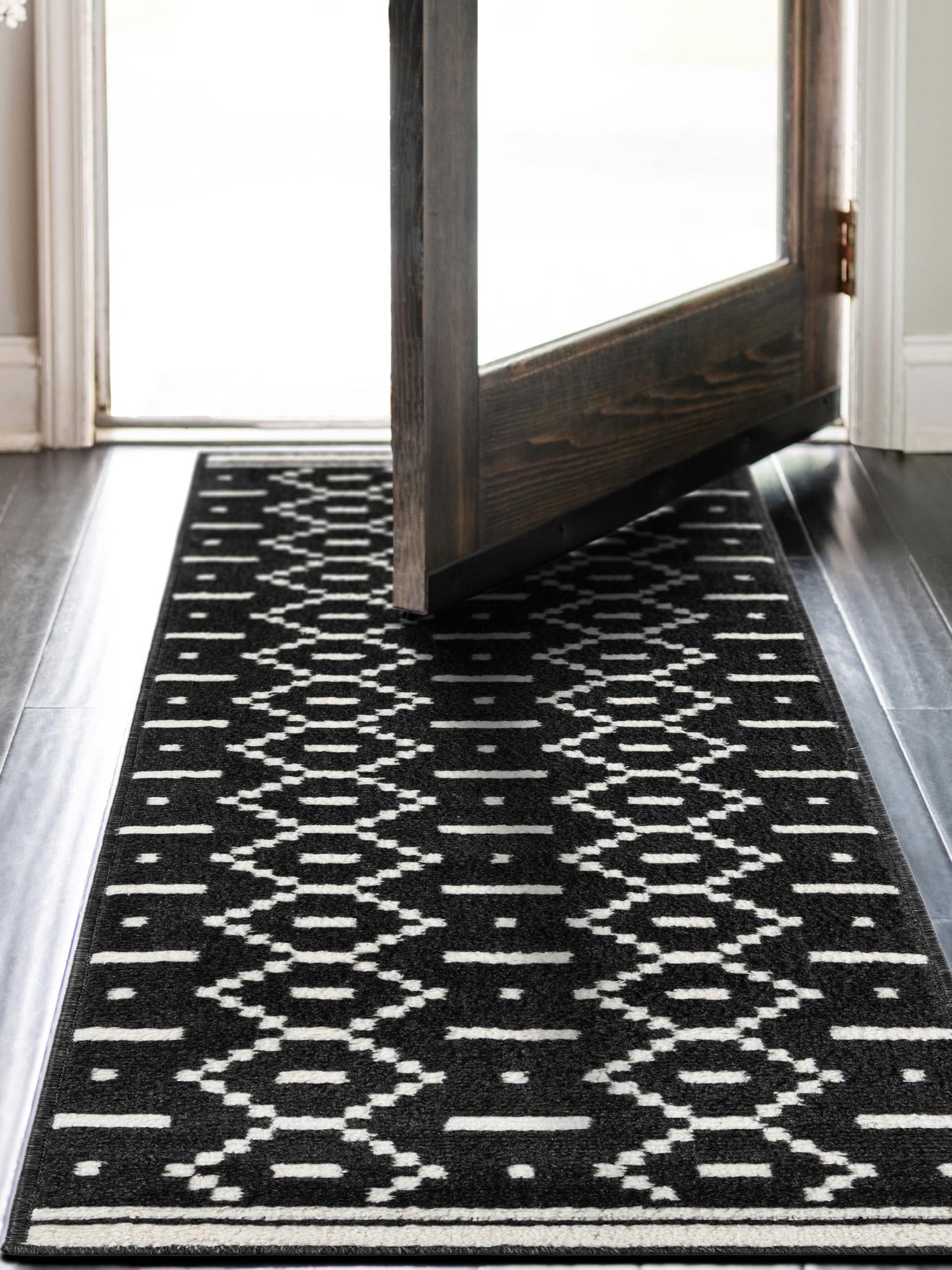 Black 2' x 6' 1 Norge Runner Area Rug 100% Polypropylene Easy Clean Non Shed Stain Resistant Modern Carpet for Home Interior Design for Sale at Rug Engine