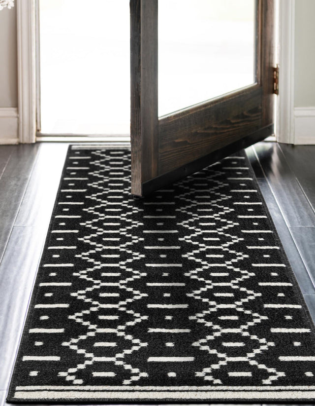 Black 2' x 6' 1 Norge Runner Area Rug 100% Polypropylene Easy Clean Non Shed Stain Resistant Modern Carpet for Home Interior Design for Sale at Rug Engine