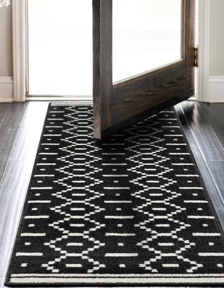 Black 2' 7 x 12' Norge Runner Area Rug 100% Polypropylene Easy Clean Non Shed Stain Resistant Modern Carpet for Home Interior Design for Sale at Rug Engine