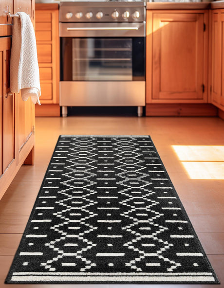 Black 2' x 8' Norge Runner Area Rug 100% Polypropylene Easy Clean Non Shed Stain Resistant Modern Carpet for Home Interior Design for Sale at Rug Engine