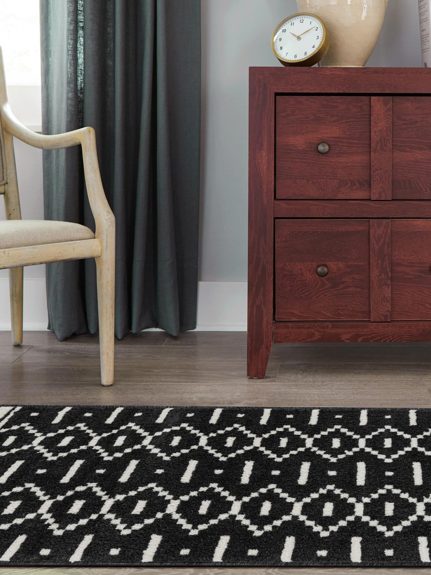 Black 2' x 6' 1 Norge Runner Area Rug 100% Polypropylene Easy Clean Non Shed Stain Resistant Modern Carpet for Home Interior Design for Sale at Rug Engine