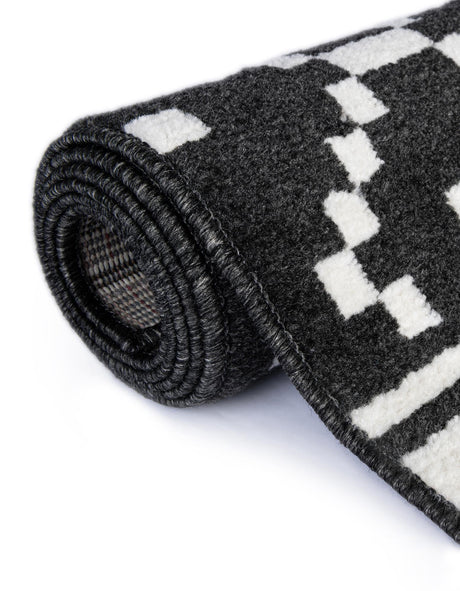 Black 2' x 8' Norge Runner Area Rug 100% Polypropylene Easy Clean Non Shed Stain Resistant Modern Carpet for Home Interior Design for Sale at Rug Engine