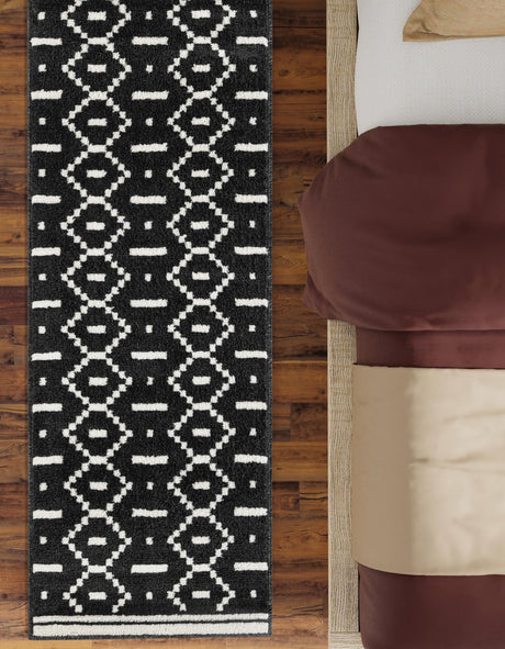 Black 2' x 8' Norge Runner Area Rug 100% Polypropylene Easy Clean Non Shed Stain Resistant Modern Carpet for Home Interior Design for Sale at Rug Engine