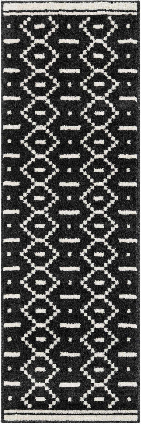 Black 2' x 6' 1 Norge Runner Area Rug 100% Polypropylene Easy Clean Non Shed Stain Resistant Modern Carpet for Home Interior Design for Sale at Rug Engine