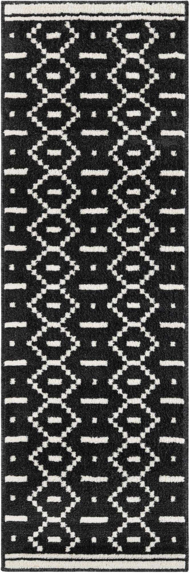 Black 2' x 6' 1 Norge Runner Area Rug 100% Polypropylene Easy Clean Non Shed Stain Resistant Modern Carpet for Home Interior Design for Sale at Rug Engine
