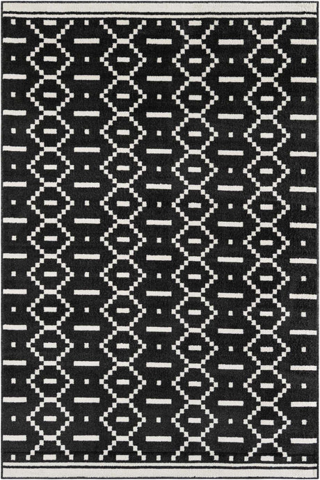 Black 6' 1 x 9' Norge Rectangle Area Rug 100% Polypropylene Easy Clean Non Shed Stain Resistant Modern Carpet for Home Interior Design for Sale at Rug Engine