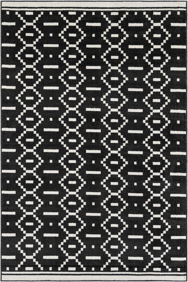 Black 6' 1 x 9' Norge Rectangle Area Rug 100% Polypropylene Easy Clean Non Shed Stain Resistant Modern Carpet for Home Interior Design for Sale at Rug Engine