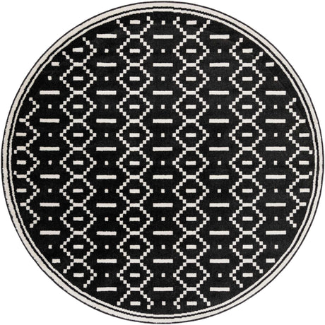 Black 7' 10 x 7' 10 Norge Round Area Rug 100% Polypropylene Easy Clean Non Shed Stain Resistant Modern Carpet for Home Interior Design for Sale at Rug Engine
