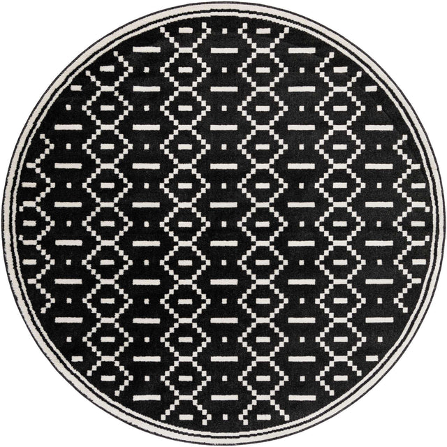 Black 7' 10 x 7' 10 Norge Round Area Rug 100% Polypropylene Easy Clean Non Shed Stain Resistant Modern Carpet for Home Interior Design for Sale at Rug Engine