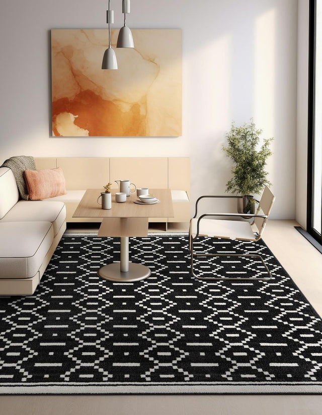 Black 7' 10 x 7' 10 Norge Square Area Rug 100% Polypropylene Easy Clean Non Shed Stain Resistant Modern Carpet for Home Interior Design for Sale at Rug Engine