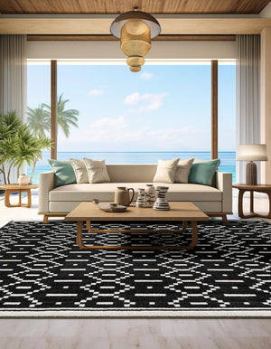 Black 7' 10 x 7' 10 Norge Square Area Rug 100% Polypropylene Easy Clean Non Shed Stain Resistant Modern Carpet for Home Interior Design for Sale at Rug Engine