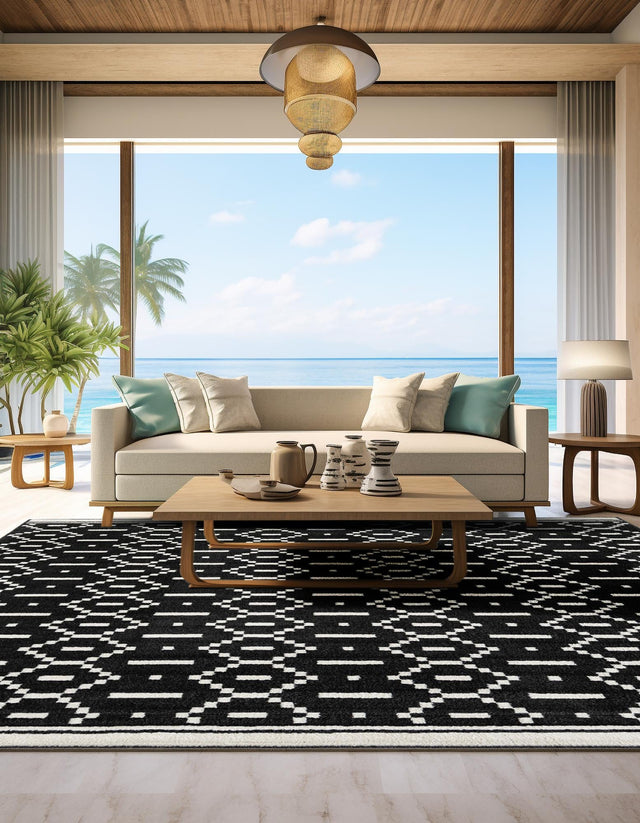 Black 7' 10 x 7' 10 Norge Square Area Rug 100% Polypropylene Easy Clean Non Shed Stain Resistant Modern Carpet for Home Interior Design for Sale at Rug Engine
