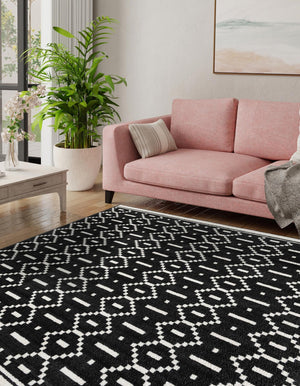 Black 7' 10 x 7' 10 Norge Square Area Rug 100% Polypropylene Easy Clean Non Shed Stain Resistant Modern Carpet for Home Interior Design for Sale at Rug Engine