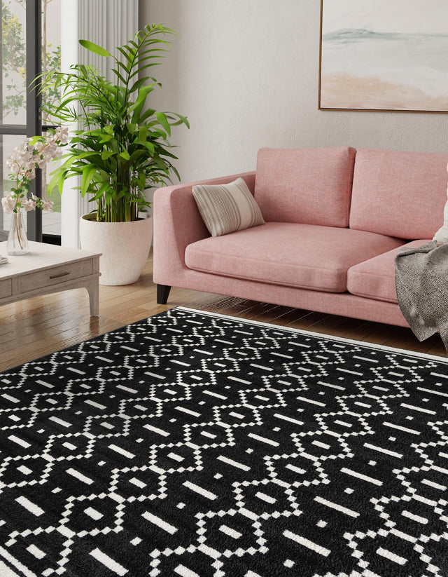 Black 7' 10 x 7' 10 Norge Square Area Rug 100% Polypropylene Easy Clean Non Shed Stain Resistant Modern Carpet for Home Interior Design for Sale at Rug Engine