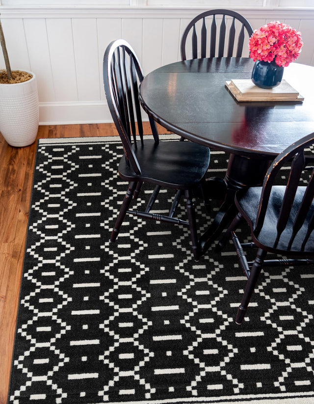 Black 7' 10 x 7' 10 Norge Square Area Rug 100% Polypropylene Easy Clean Non Shed Stain Resistant Modern Carpet for Home Interior Design for Sale at Rug Engine