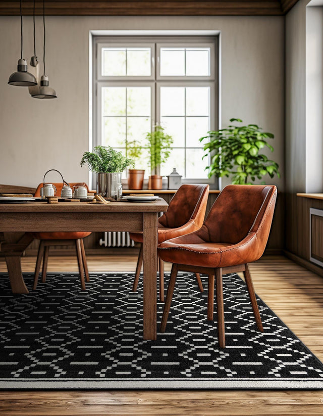 Black 7' 10 x 7' 10 Norge Square Area Rug 100% Polypropylene Easy Clean Non Shed Stain Resistant Modern Carpet for Home Interior Design for Sale at Rug Engine
