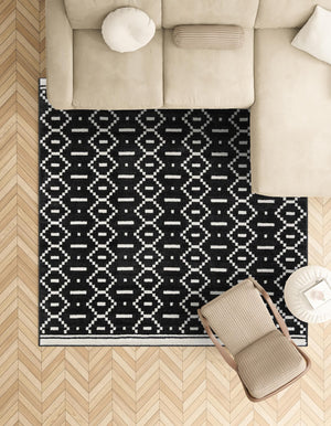 Black 7' 10 x 7' 10 Norge Square Area Rug 100% Polypropylene Easy Clean Non Shed Stain Resistant Modern Carpet for Home Interior Design for Sale at Rug Engine