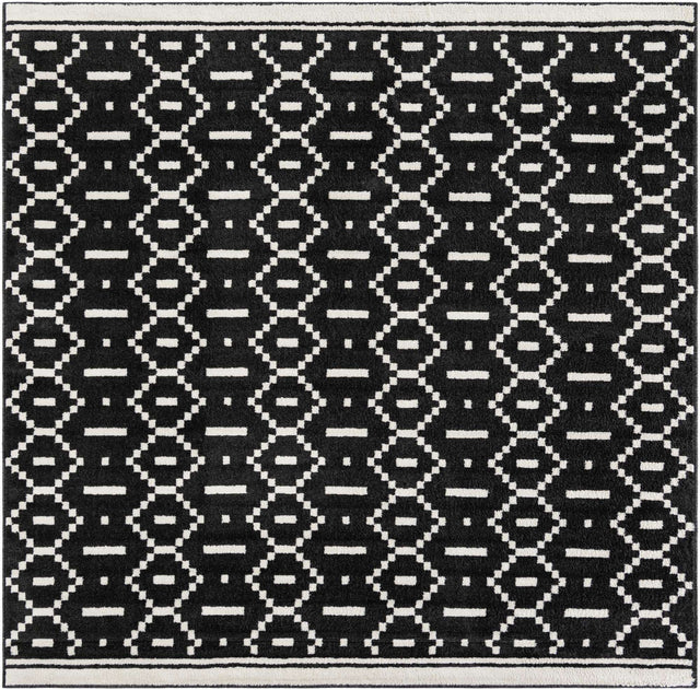 Black 7' 10 x 7' 10 Norge Square Area Rug 100% Polypropylene Easy Clean Non Shed Stain Resistant Modern Carpet for Home Interior Design for Sale at Rug Engine