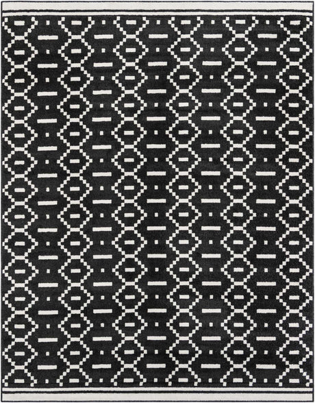 Black 7' 10 x 10' Norge Rectangle Area Rug 100% Polypropylene Easy Clean Non Shed Stain Resistant Modern Carpet for Home Interior Design for Sale at Rug Engine
