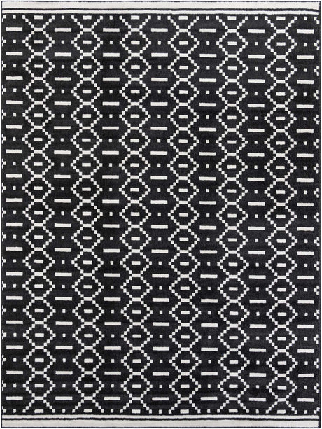 Black 9' x 12' Norge Rectangle Area Rug 100% Polypropylene Easy Clean Non Shed Stain Resistant Modern Carpet for Home Interior Design for Sale at Rug Engine